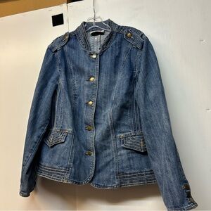 Women's Blue Denim Jacket with Gold Accents